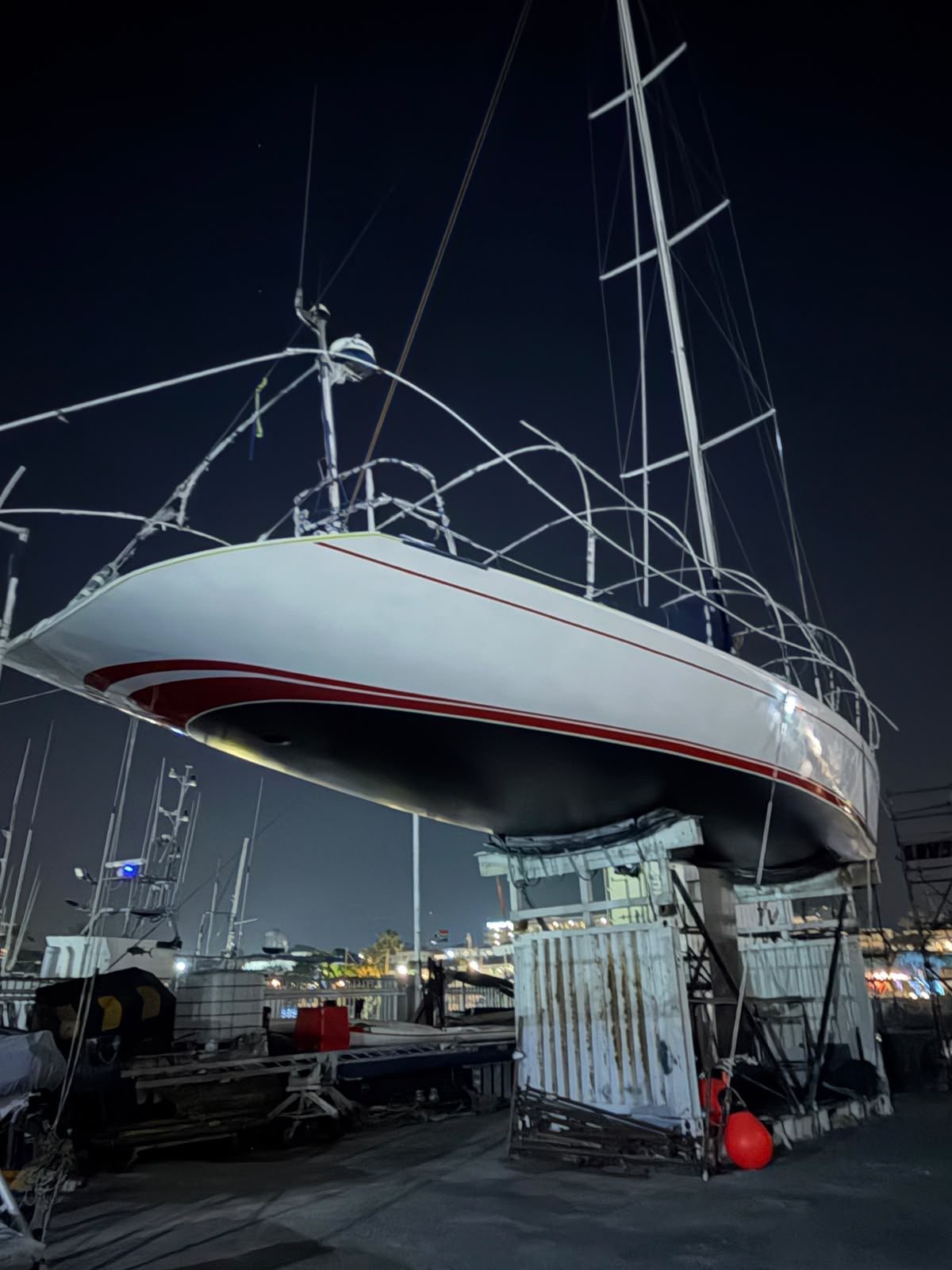 Warrior on the hard at night, V&A Waterfront